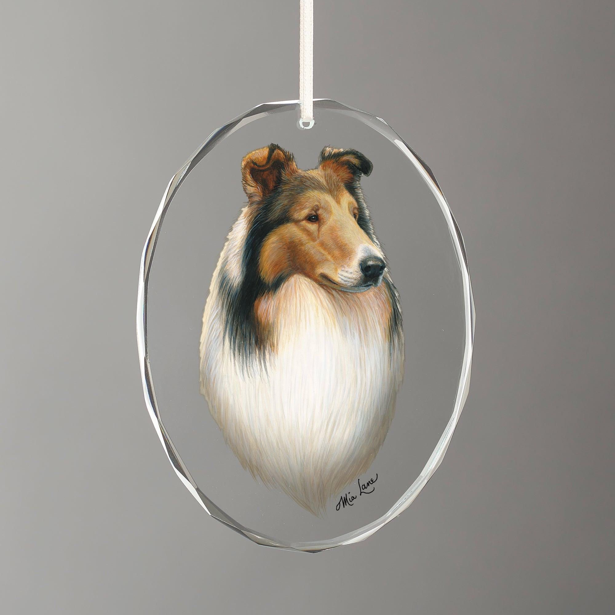 Rough Coated Collie Oval Glass Ornament - Wild Wings