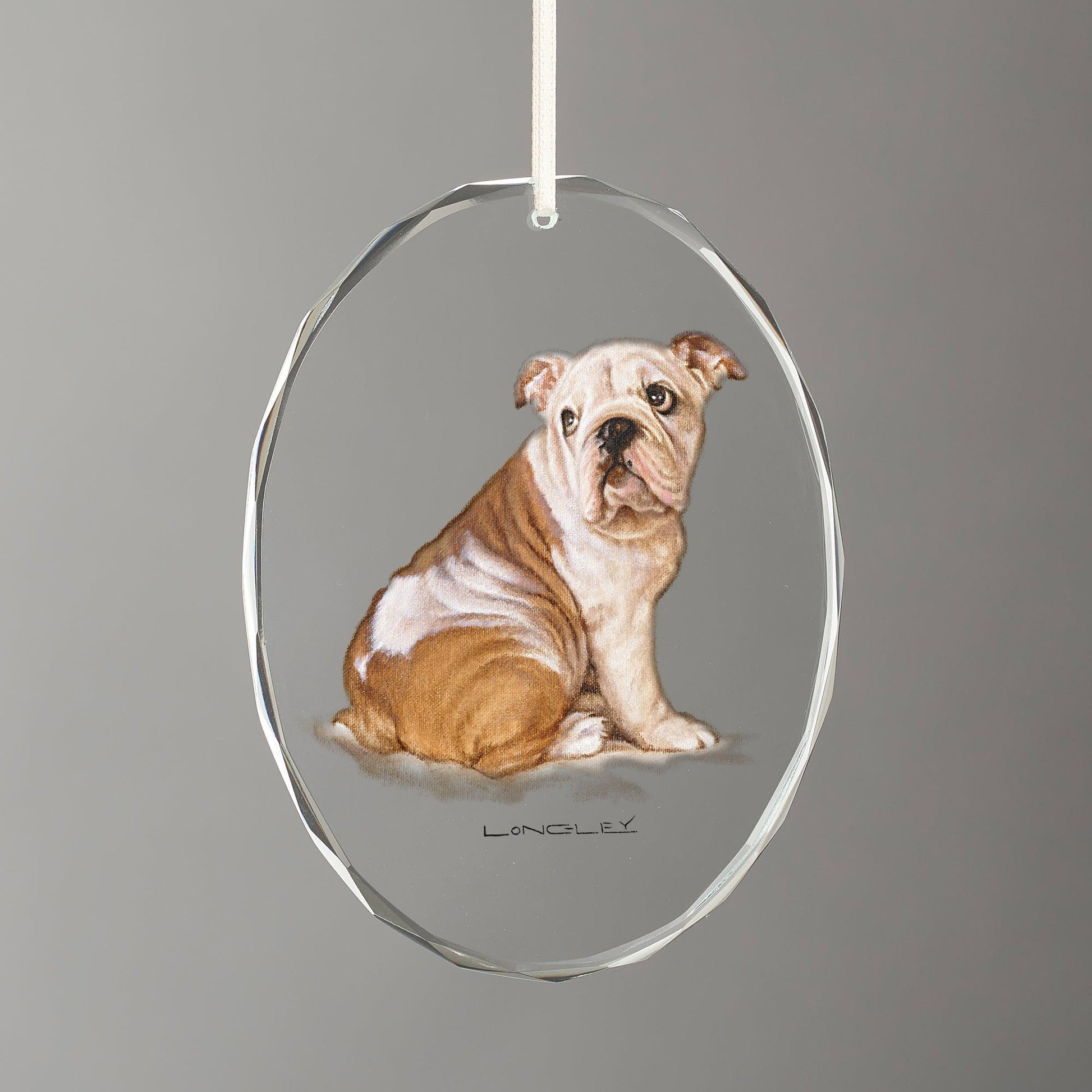 Bull Dog Oval Glass Ornament - Wild Wings
