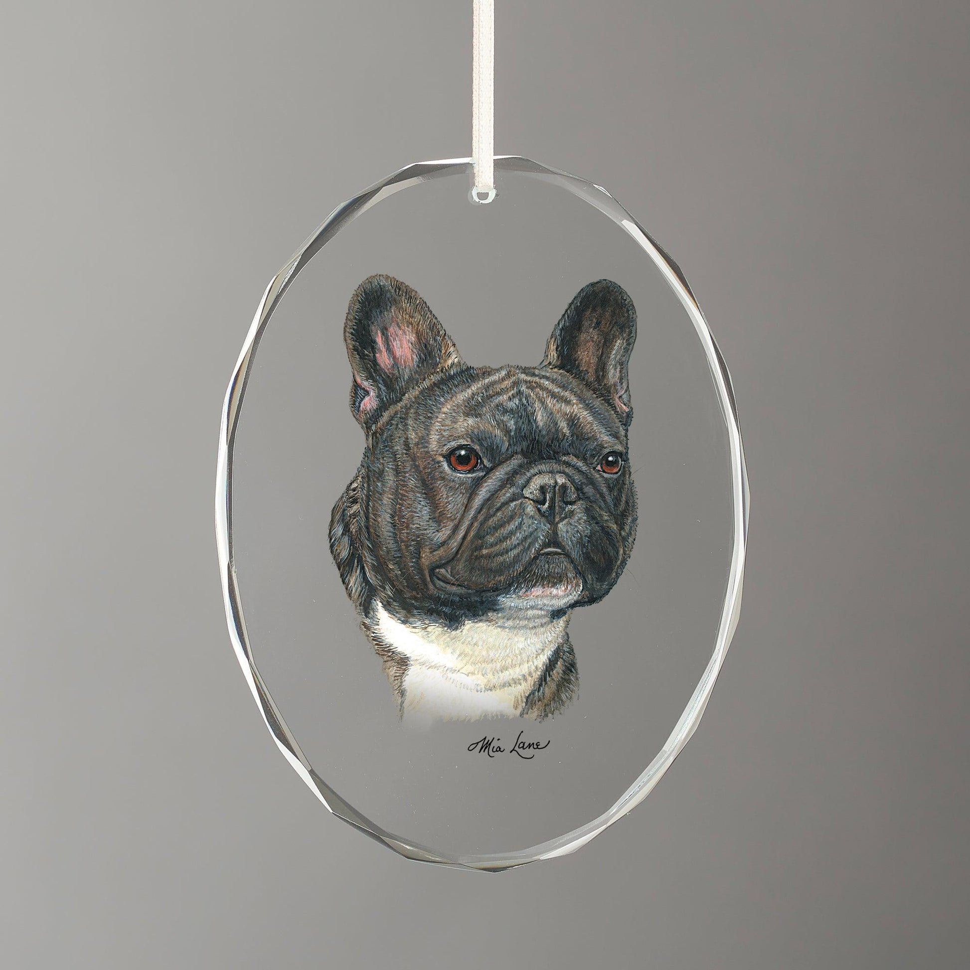 French Bull Dog Oval Glass Ornament - Wild Wings