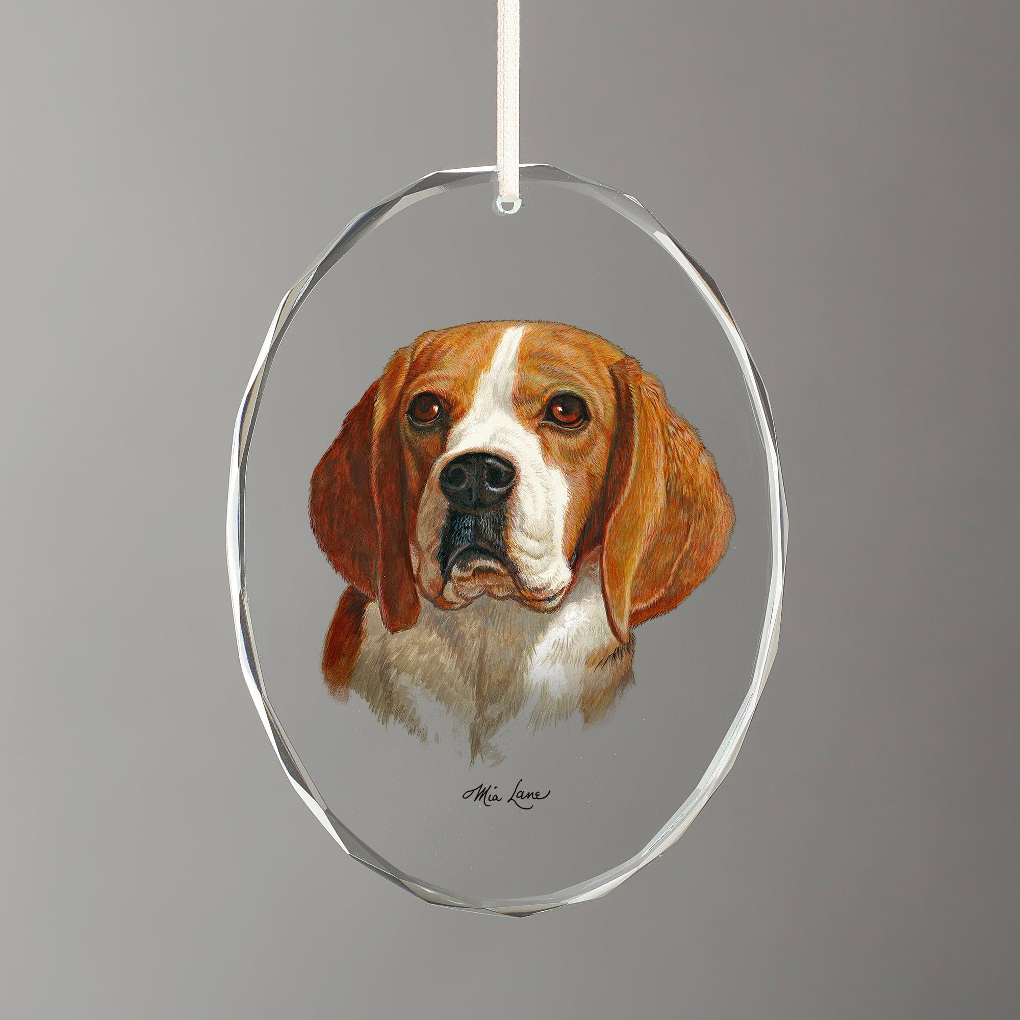 Beagle Oval Glass Ornament - Wild Wings