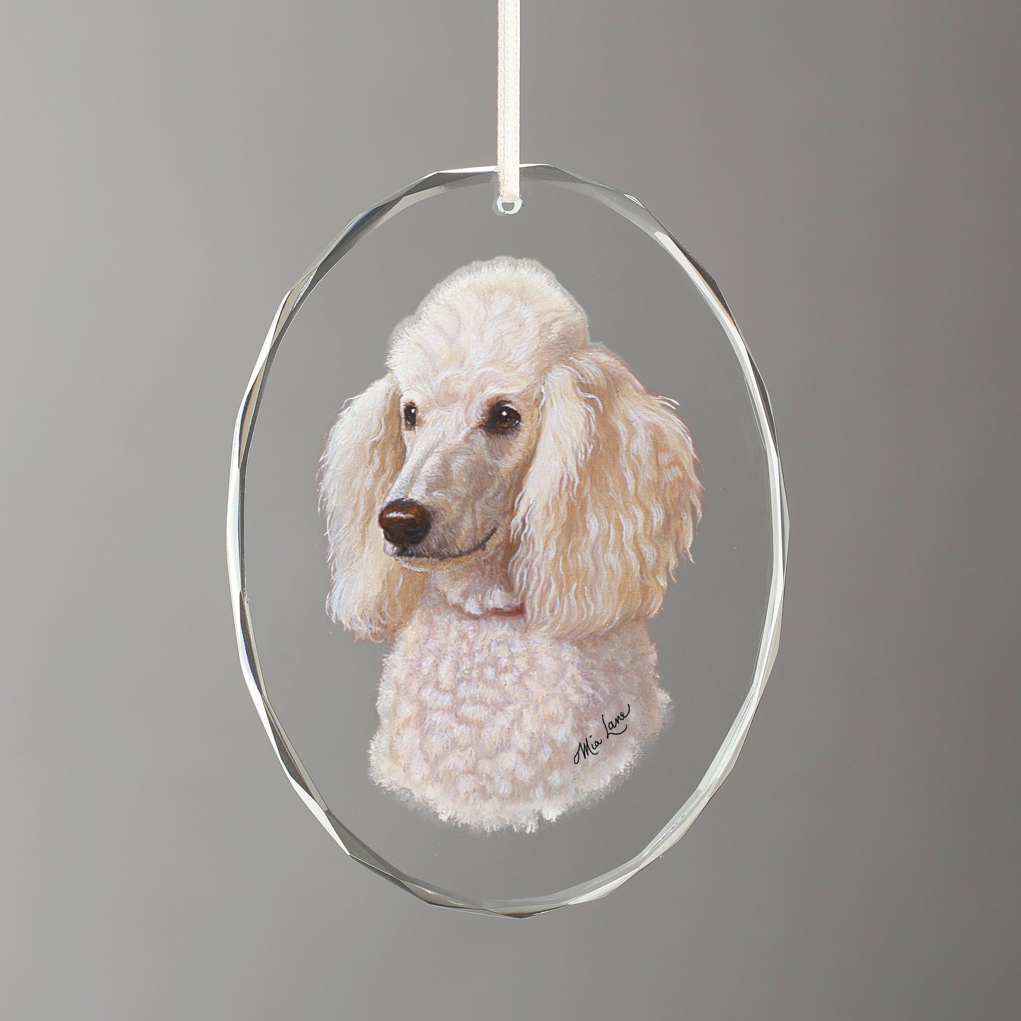 White Poodle Oval Glass Ornament - Wild Wings