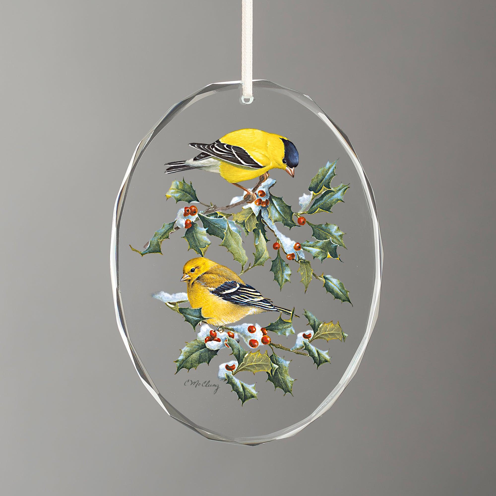Winter Birds - Goldfinches Oval Glass Ornament - Wild Wings
