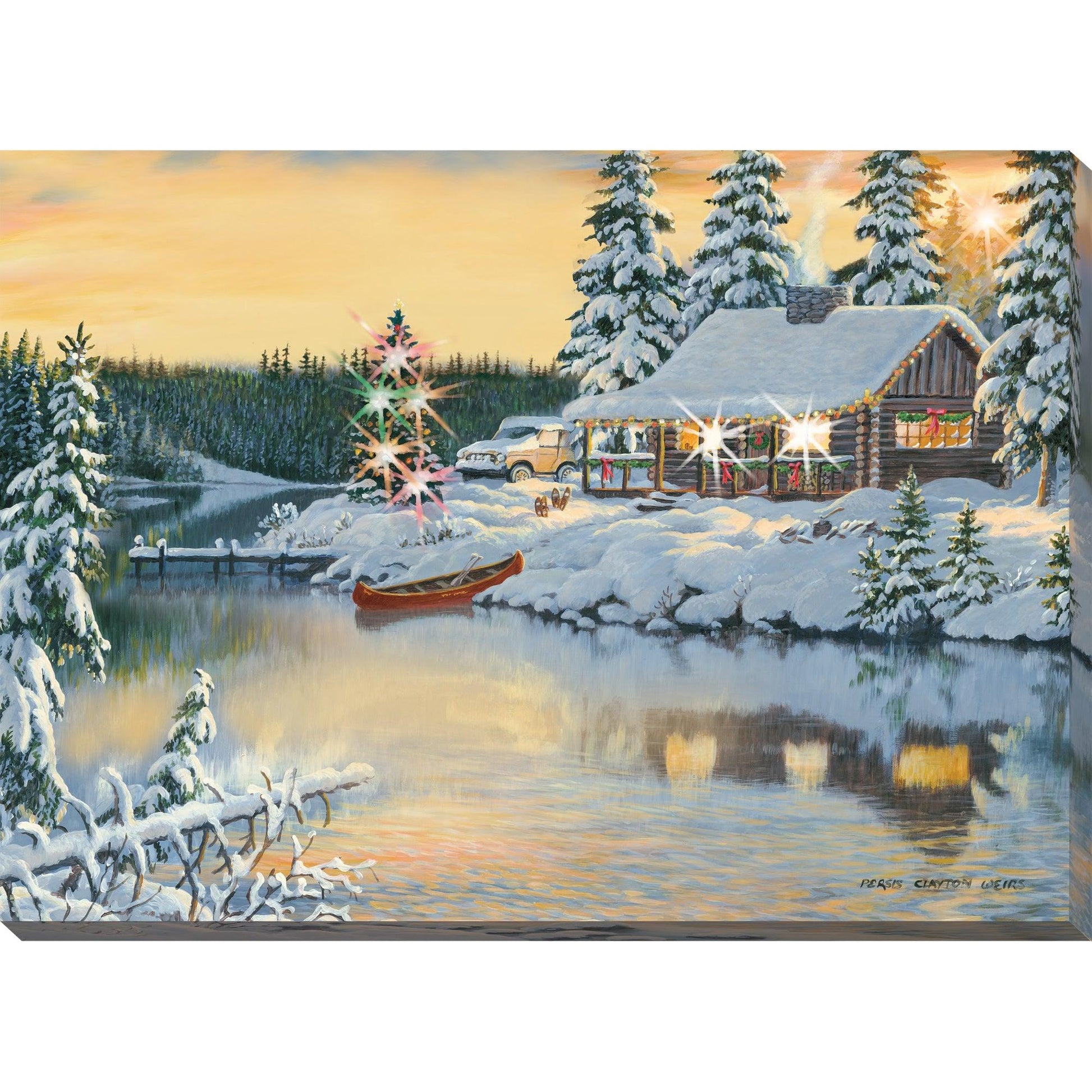 Cabin on the River Lighted Wrapped Canvas - Wild Wings