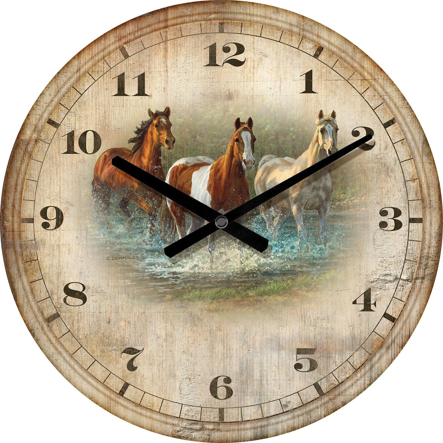 Summer Creek - Horses 21" Round Clock - Wild Wings