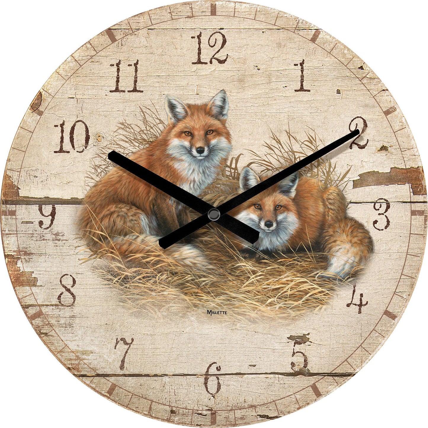 Rustic Retreat - Foxes 21" Round Clock - Wild Wings