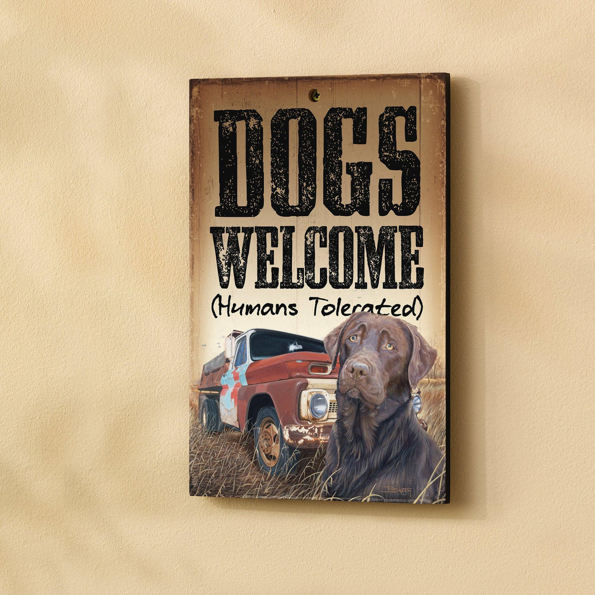 Dogs Welcome 8" x 12" Wood Sign - Wild Wings