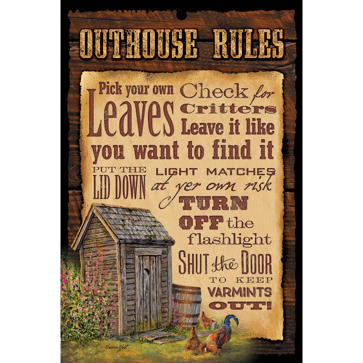 Outhouse Rules 8" x 12" Wood Sign - Wild Wings