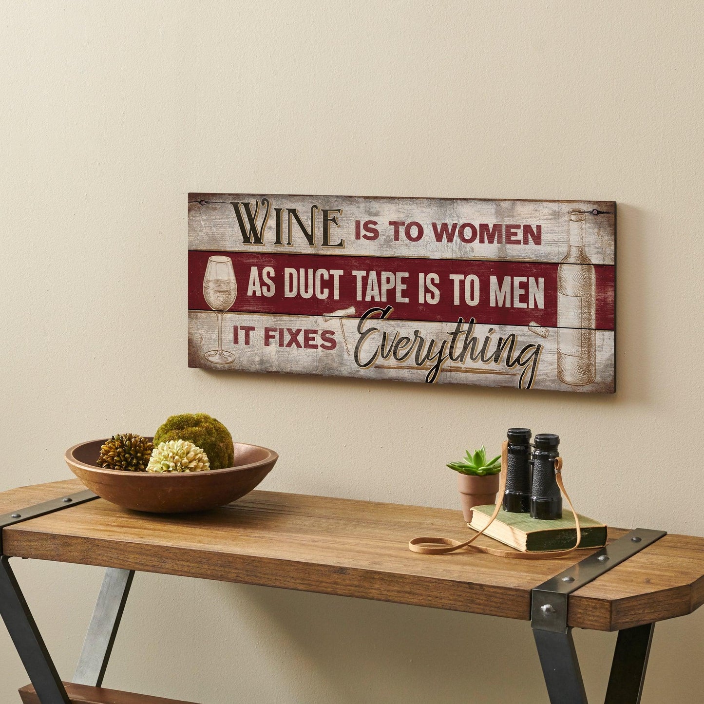 Wine Fixes Everything 12" x 30" Wood Sign - Wild Wings