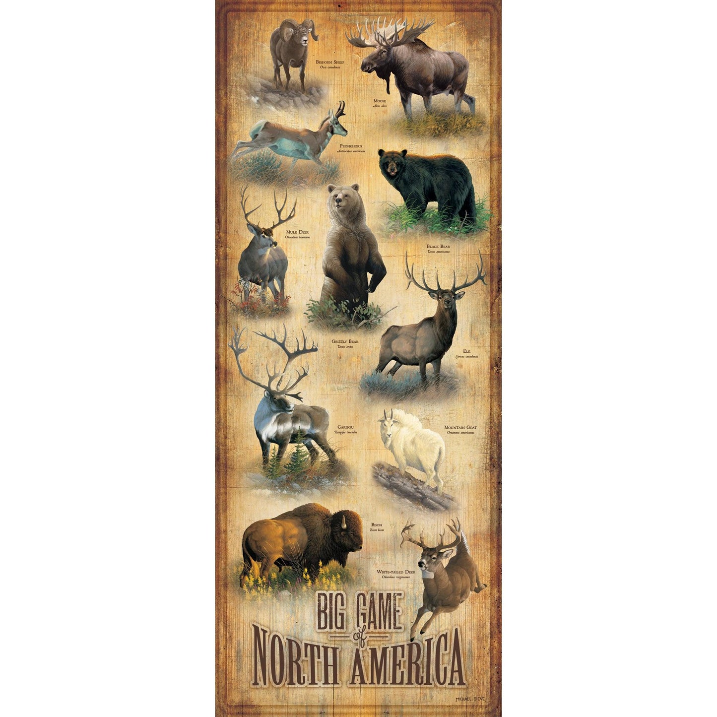 Big Game of North America 12" x 30" Wood Sign - Wild Wings