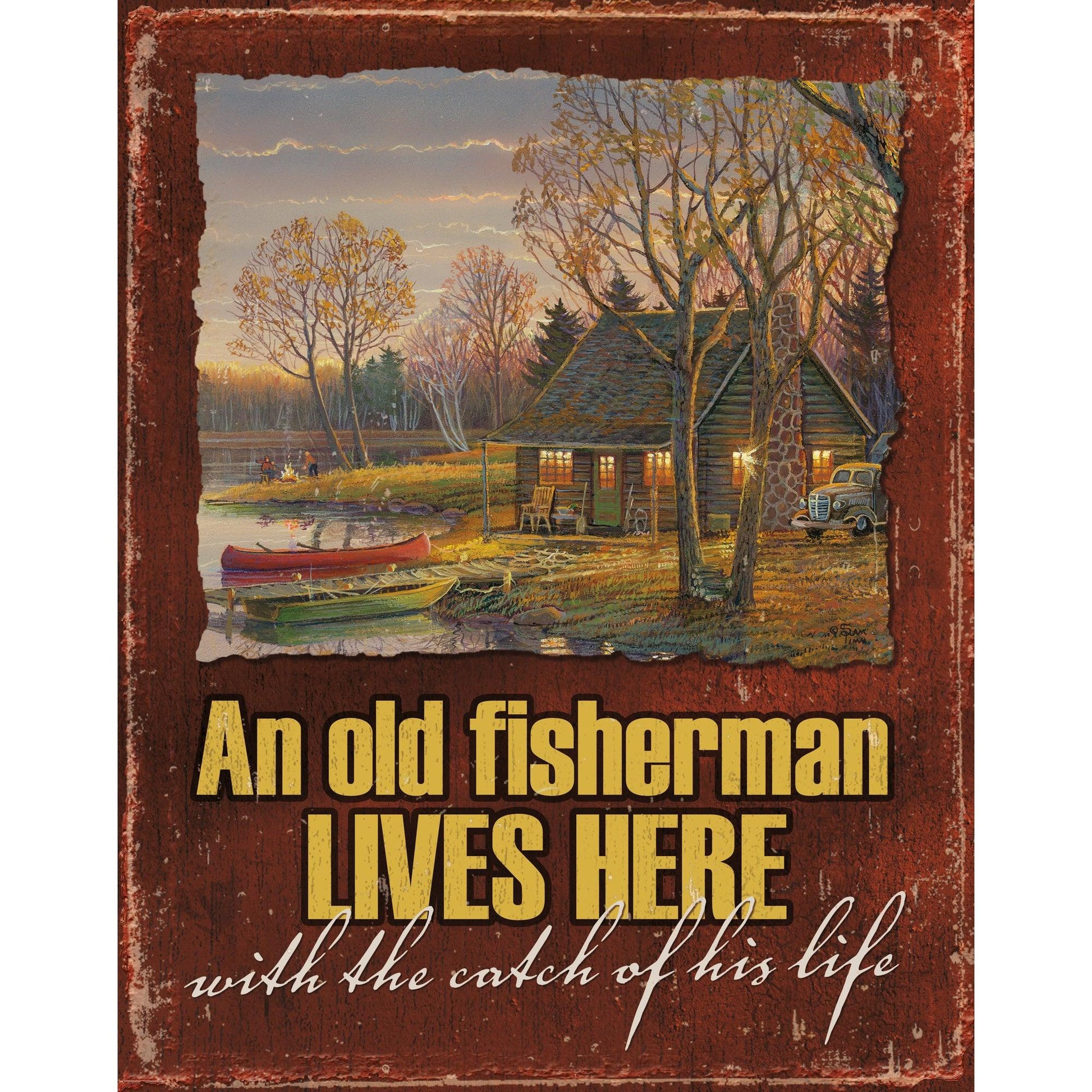 Fisherman Lives Here Tin Sign - Wild Wings