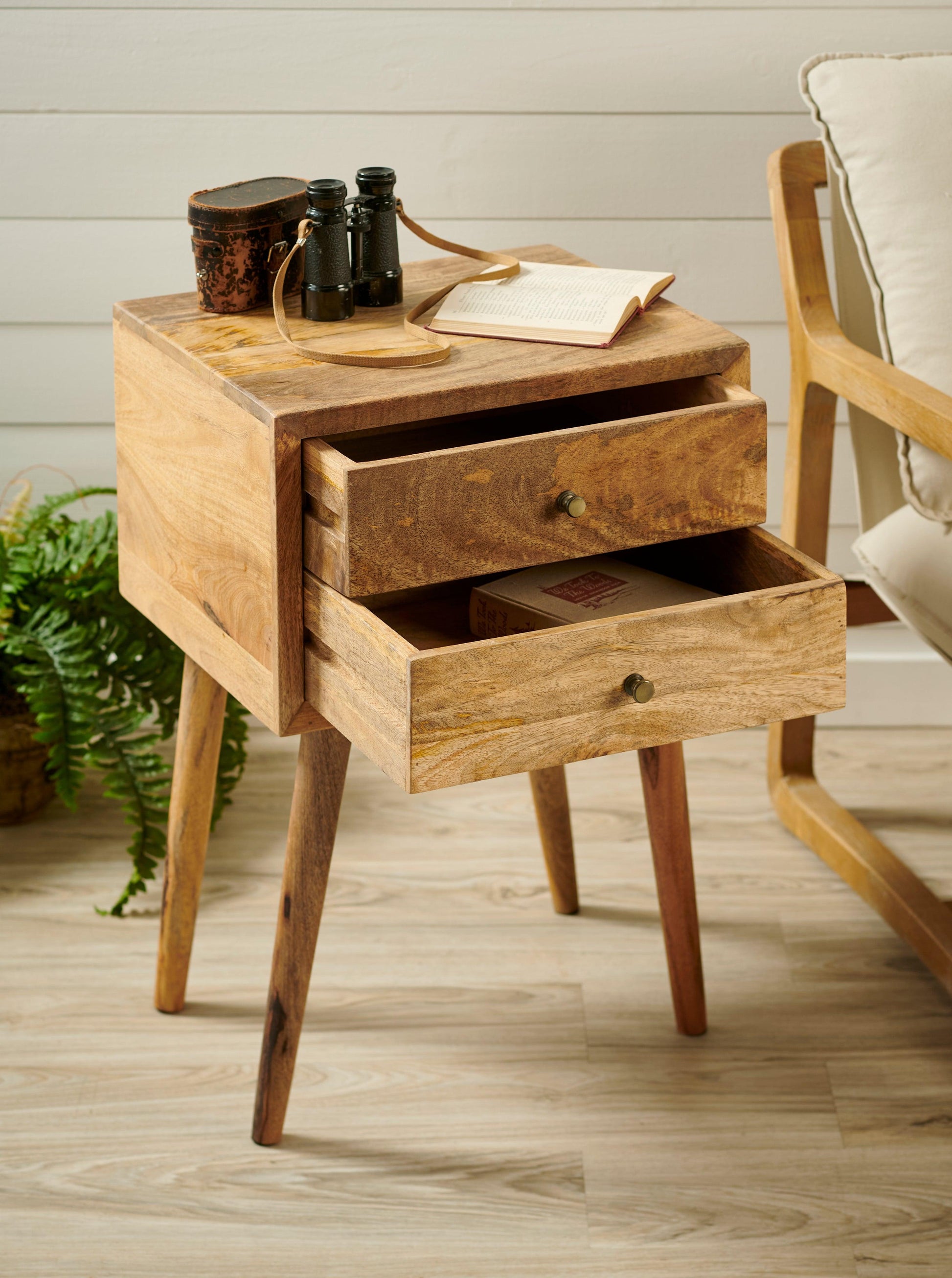 Mid-Century Rustic Two-Drawer Side Table - Wild Wings