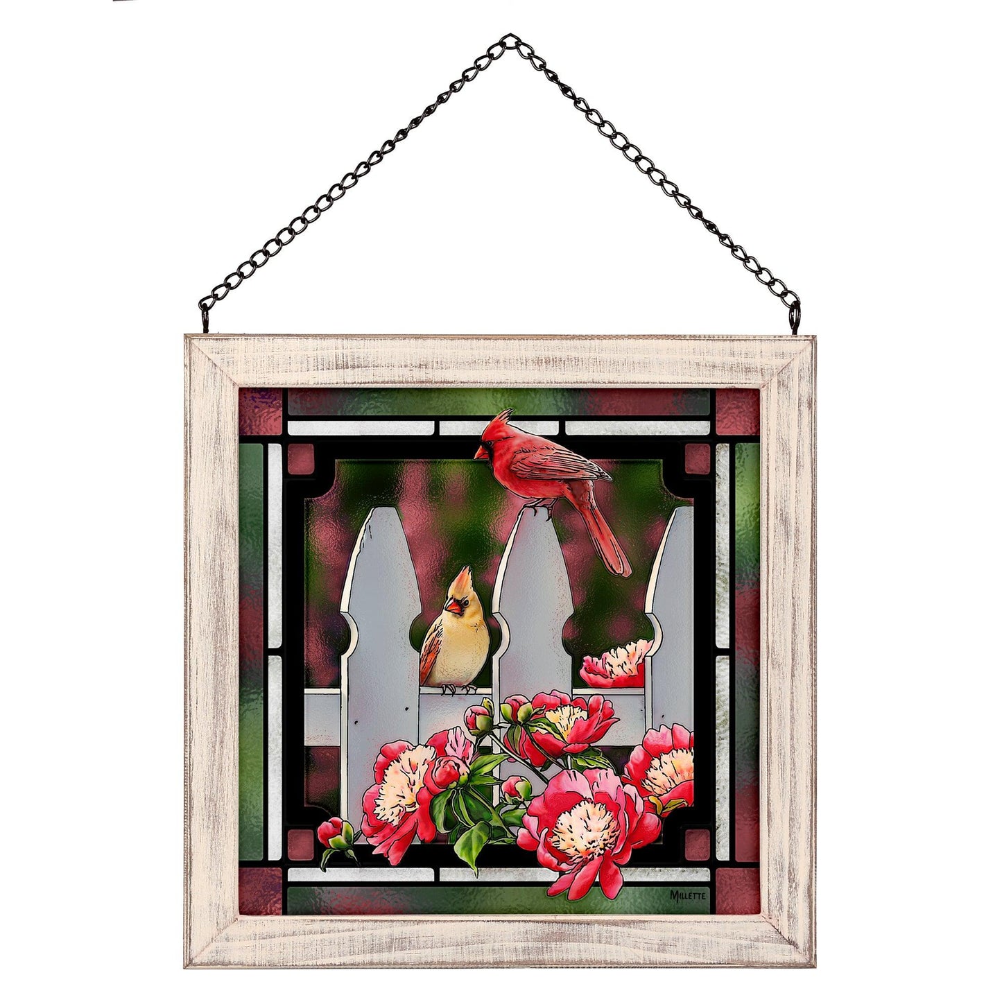 Picket Fence - Cardinals Stained Glass Art - Wild Wings