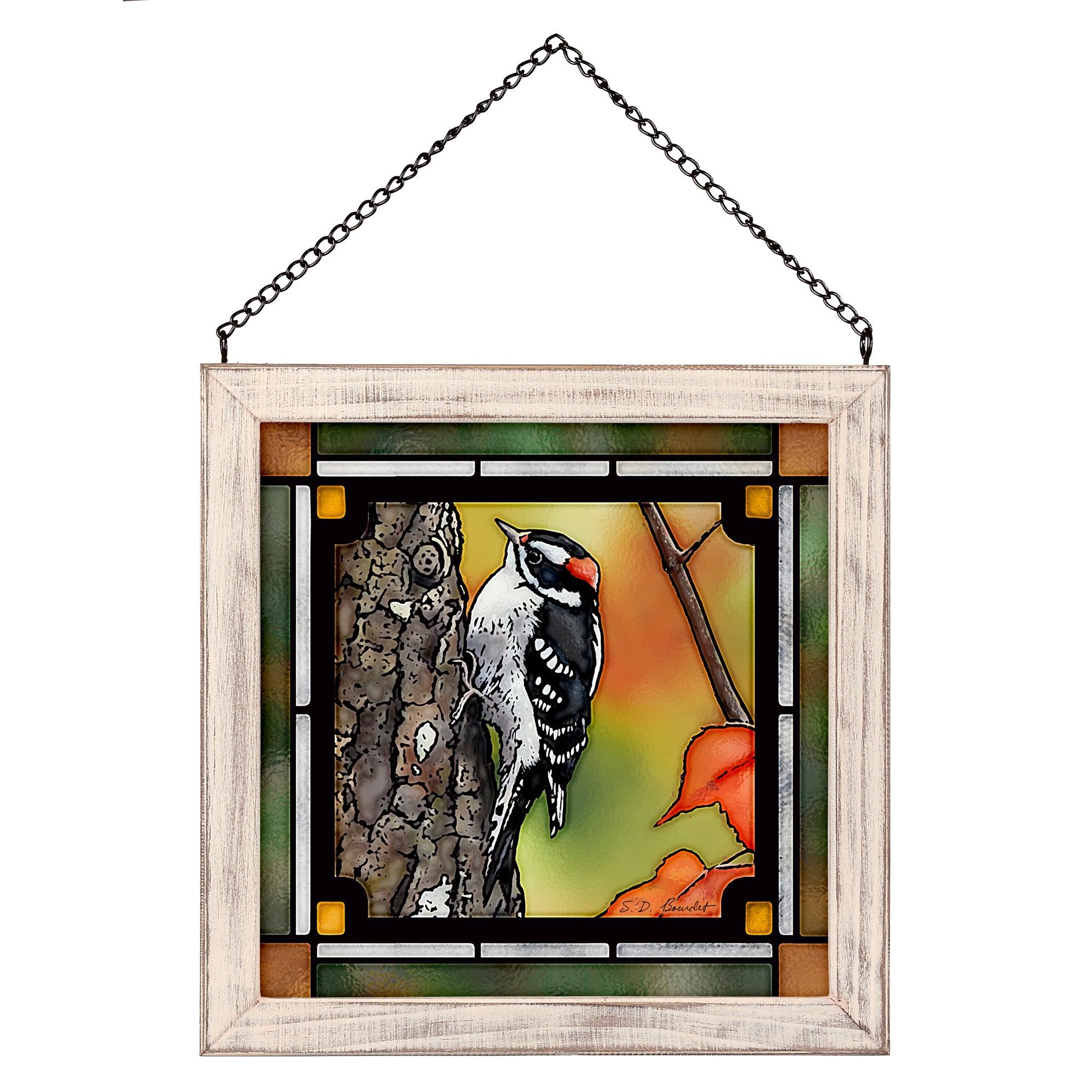 Downy Woodpecker Stained Glass Art - Wild Wings