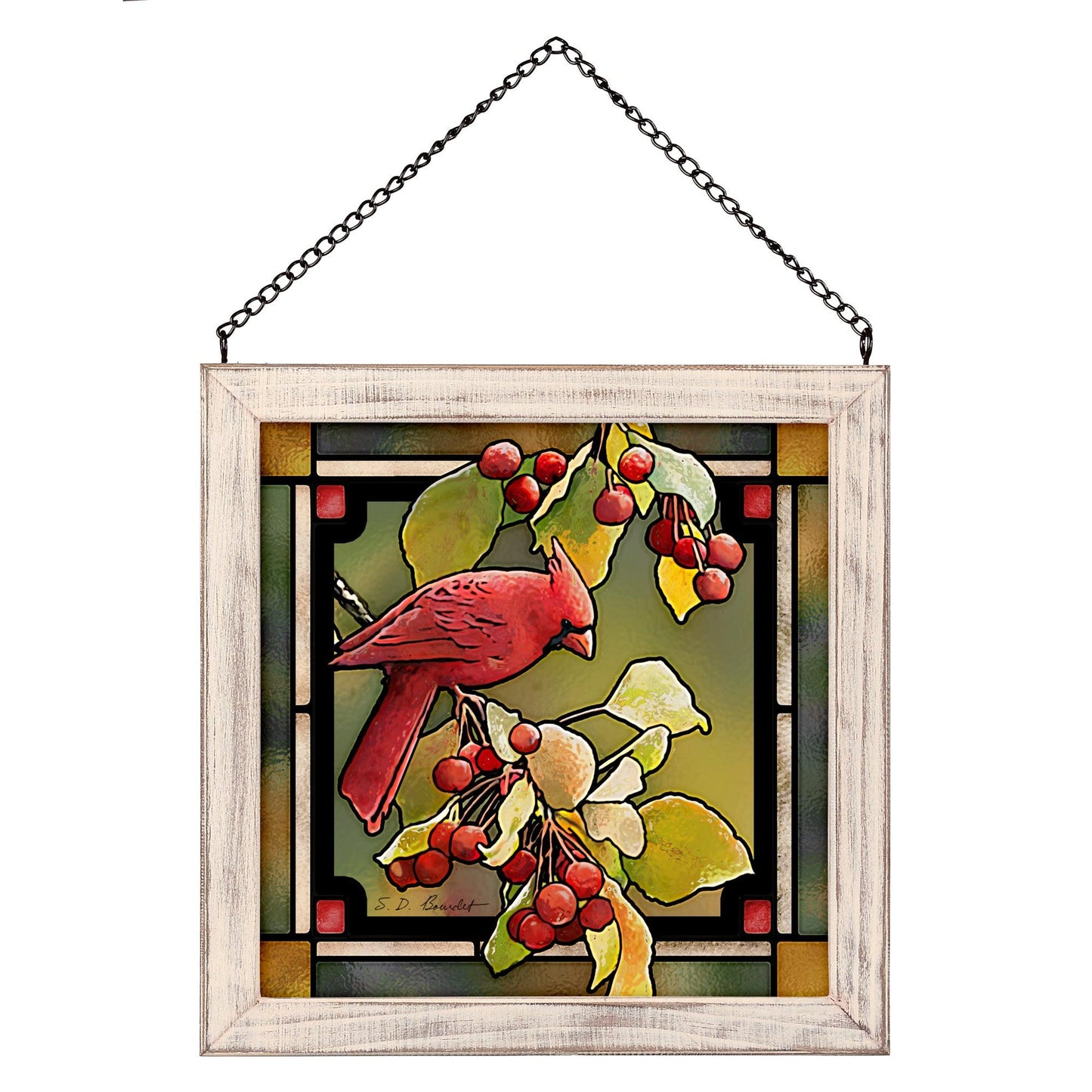 Cardinal & Crabapples Stained Glass Art - Wild Wings
