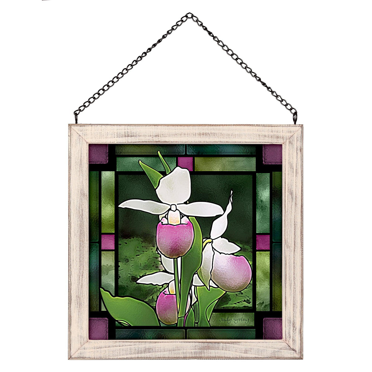 Three Lady Slippers Stained Glass Art - Wild Wings