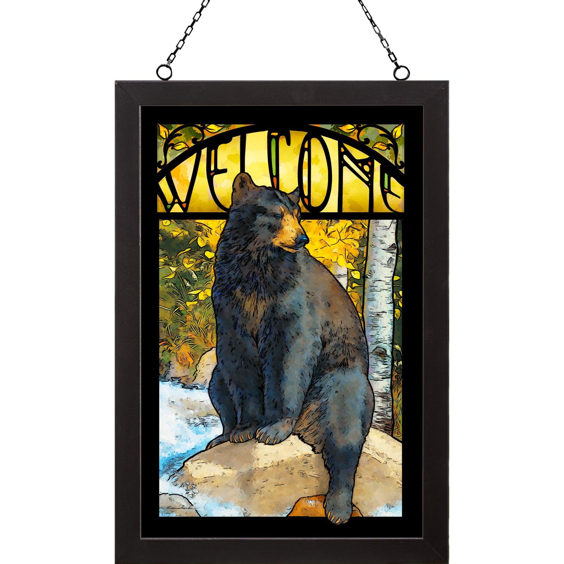 The Paws That Refreshes - Black Bear Stained Glass Art - Wild Wings