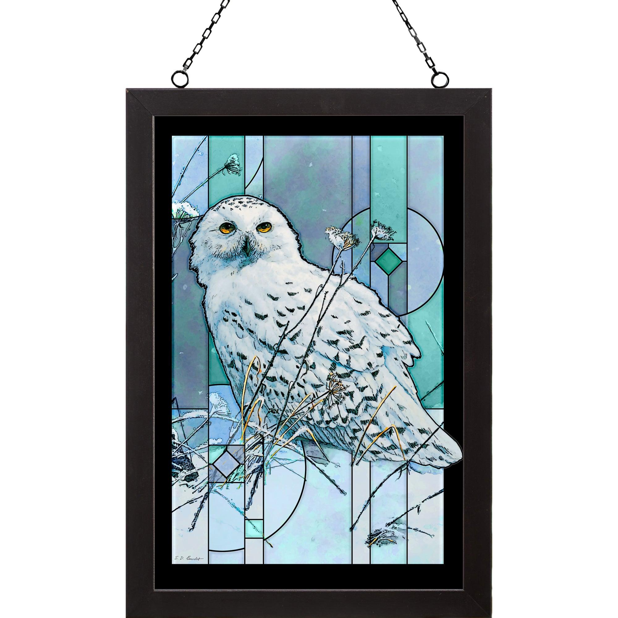 On the North Wind - Snowy Owl Stained Glass Art - Wild Wings