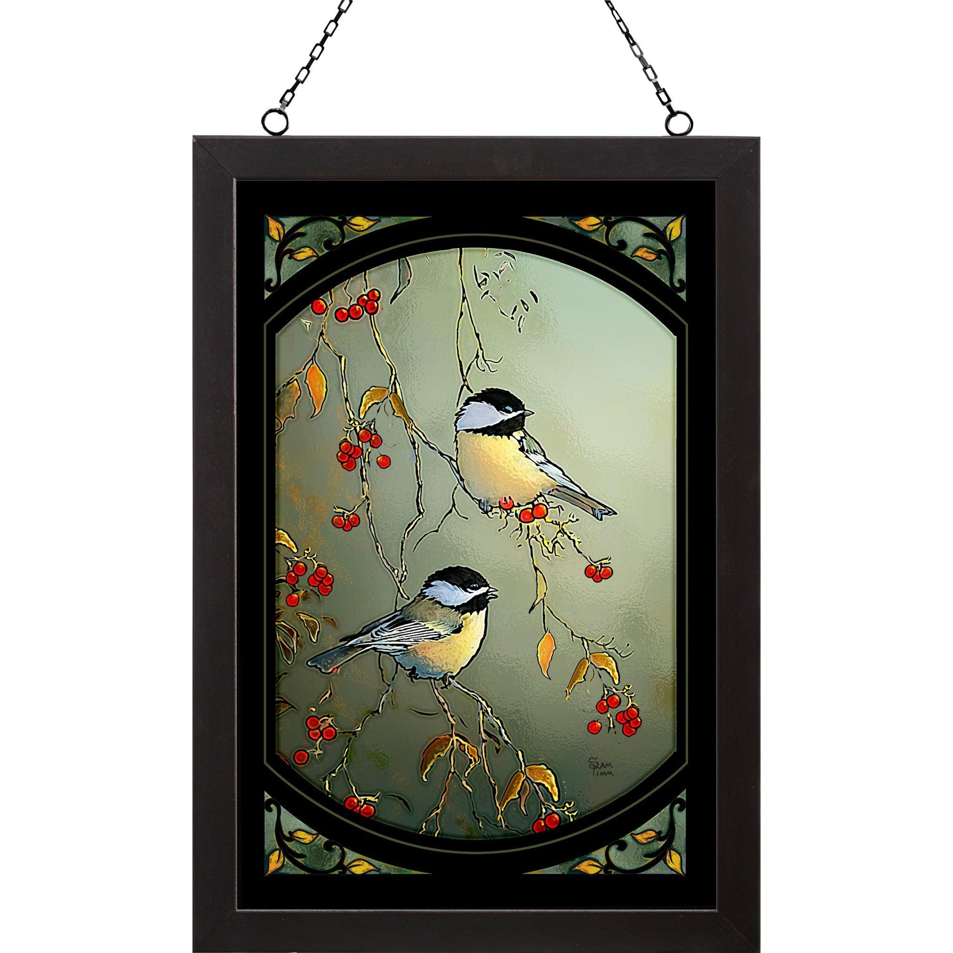 Autumn Chickadee Stained Glass Art - Wild Wings
