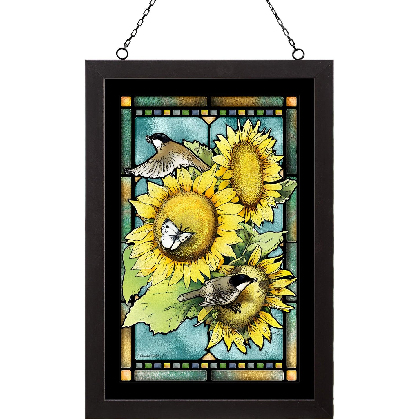 Chickadees & Sunflowers Stained Glass Art - Wild Wings