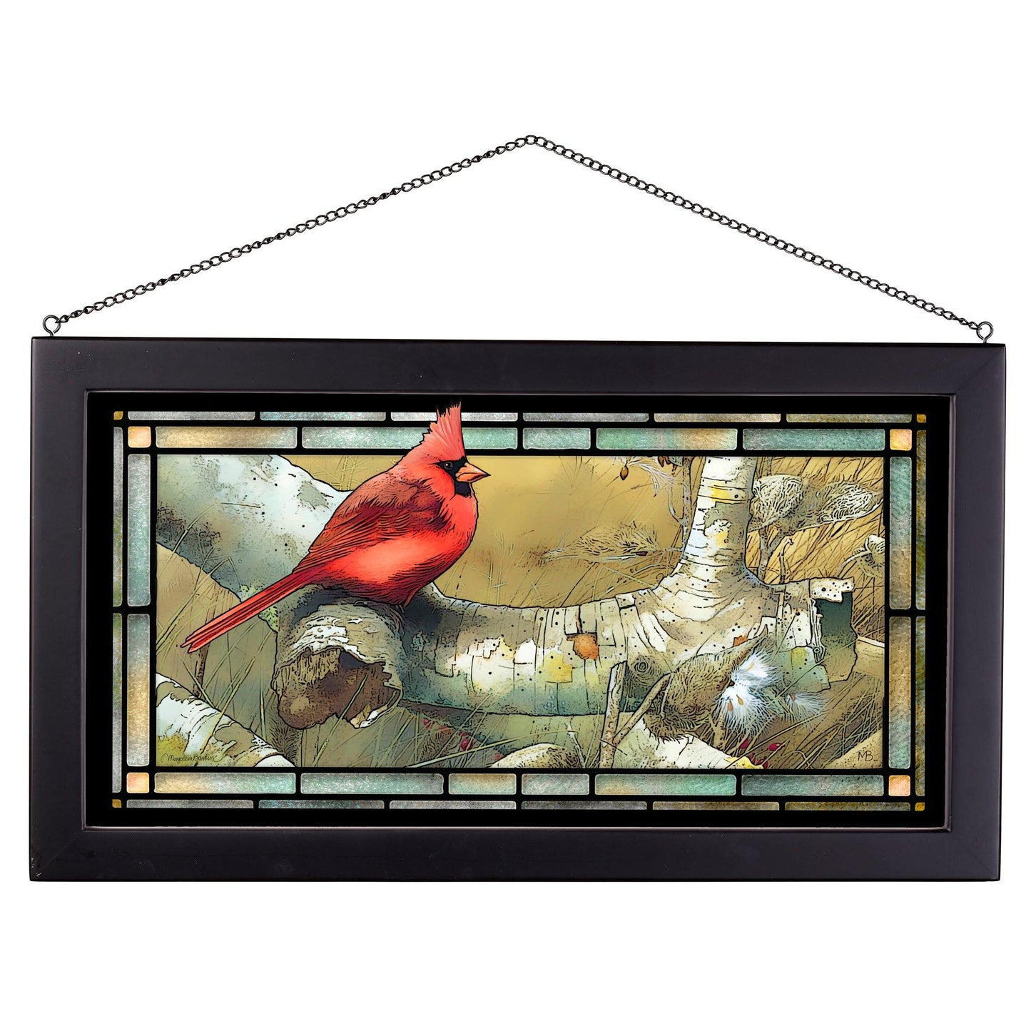 Cardinal on Fallen Birch Stained Glass Art - Wild Wings