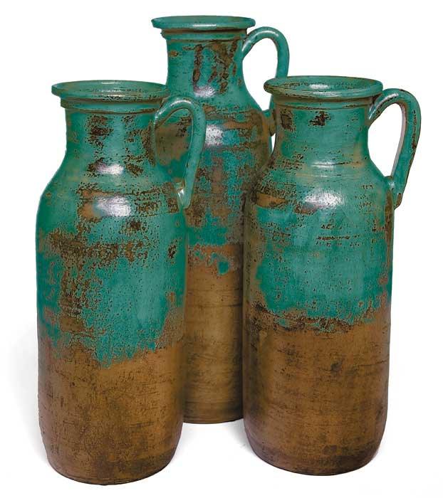 Aged Turquoise Clay Jugs (Set&nbsp;of&nbsp;3) - Wild Wings