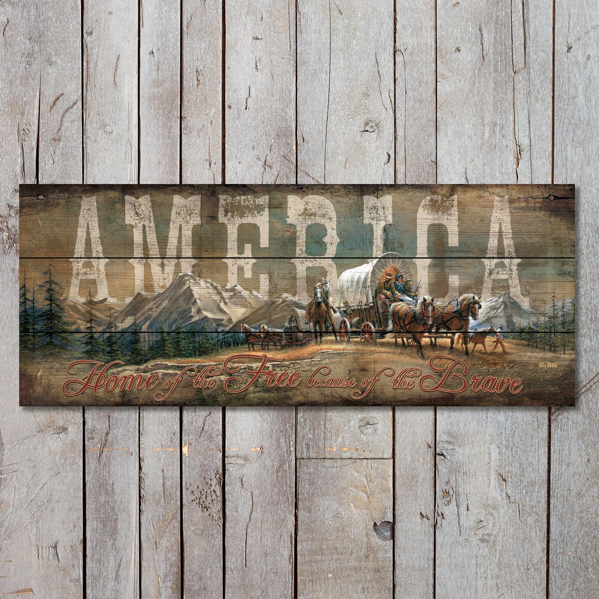 America 12" x 30" Saw-Cut Wood Sign - Wild Wings