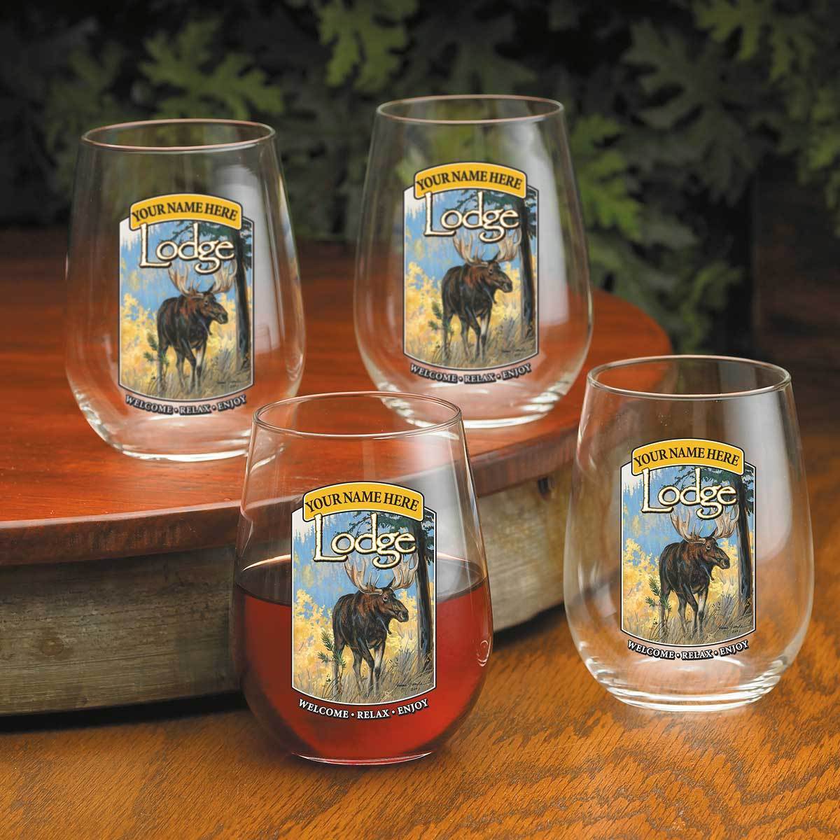 Moose Lodge Personalized Wine Glasses - Wild Wings