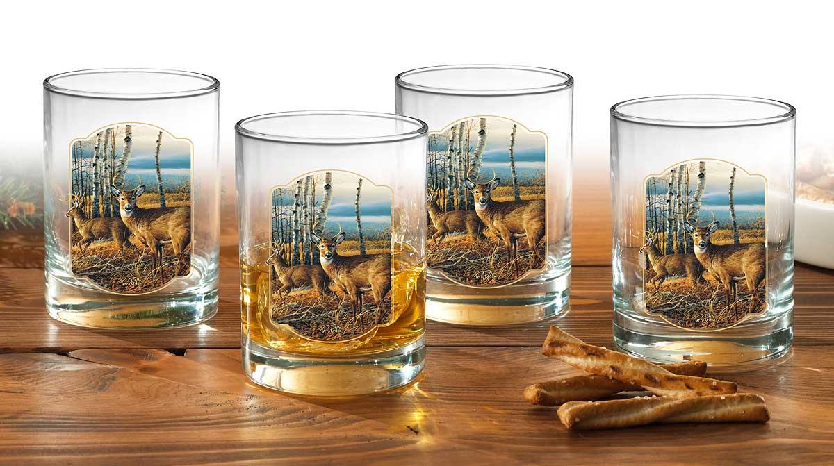 Birch Line—Whitetail Deer Double Old Fashioned Glasses (Set&nbsp;of&nbsp;4) - Wild Wings