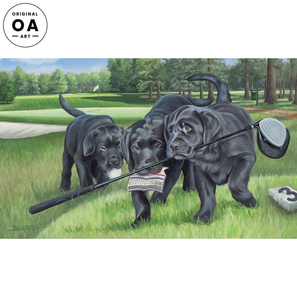 Golfing With My Friends—Black Lab Puppies Original Acrylic Painting - Wild Wings