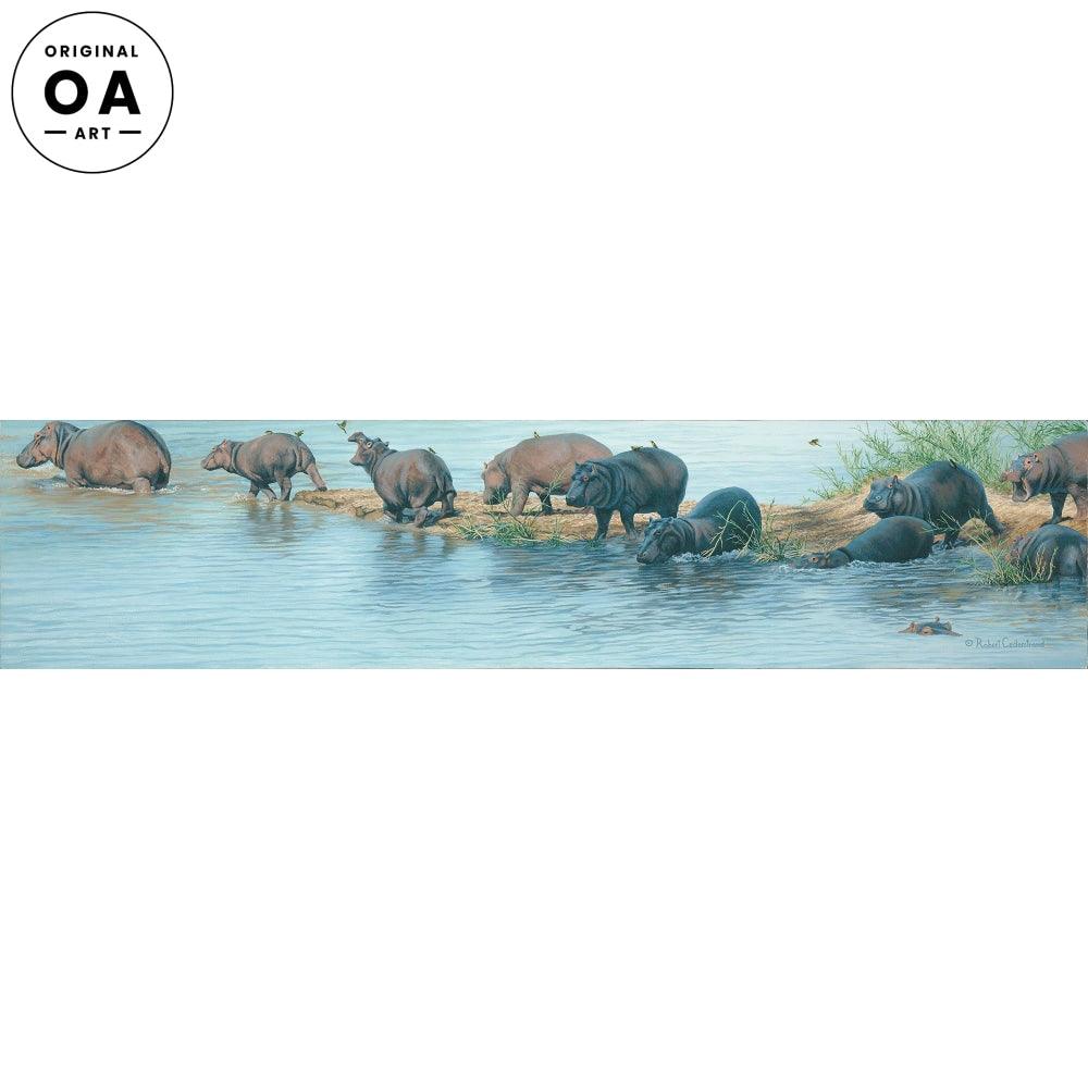Hippos on the Zambezi Original Oil Painting - Wild Wings