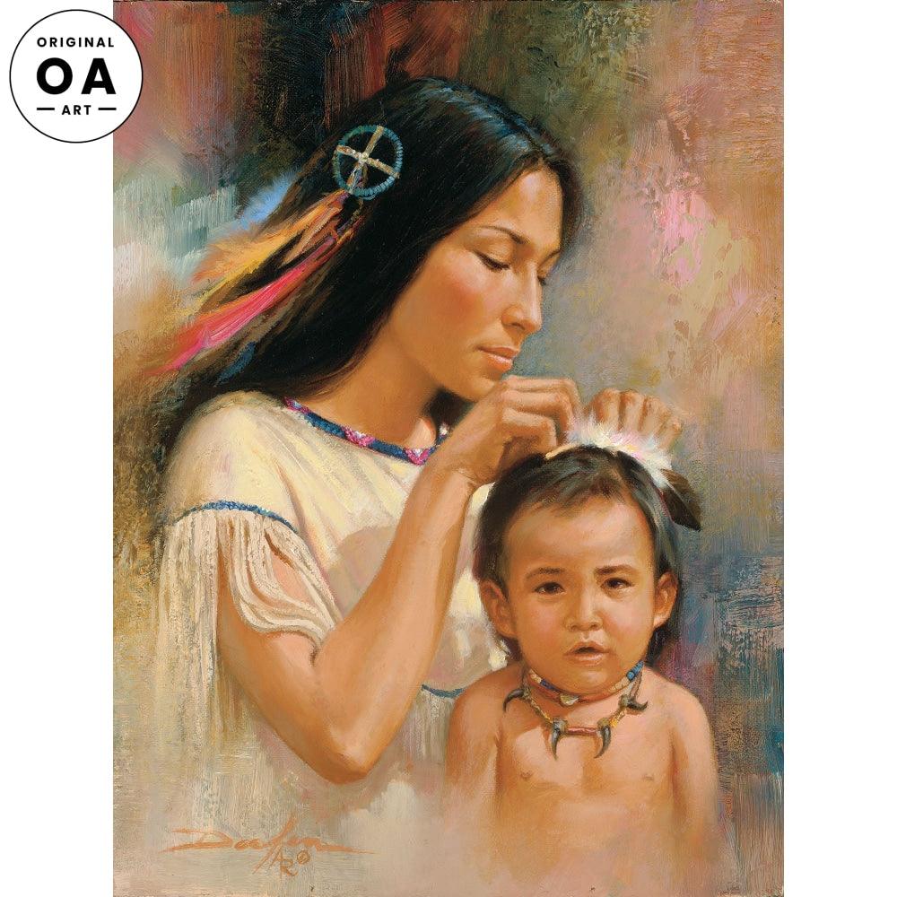Indian Maiden & Child Original Oil Painting - Wild Wings