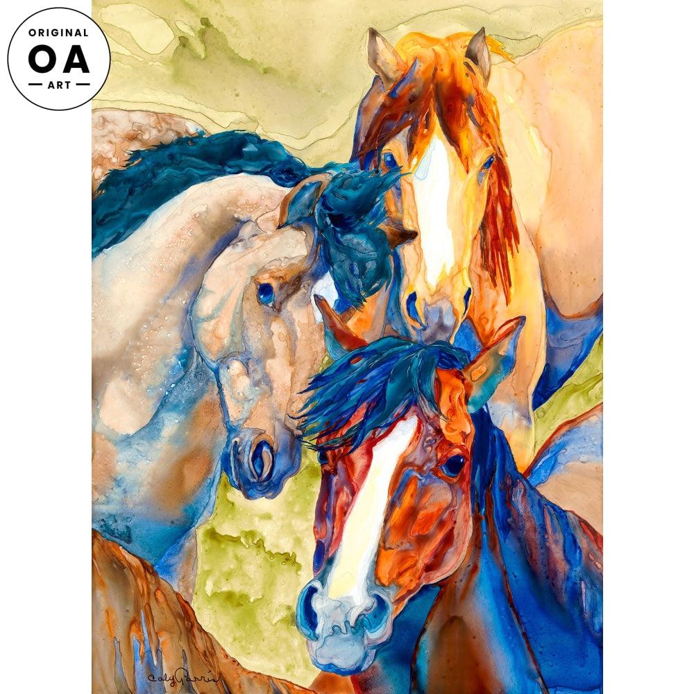 Triple Play—Horses Original Watercolor Painting - Wild Wings