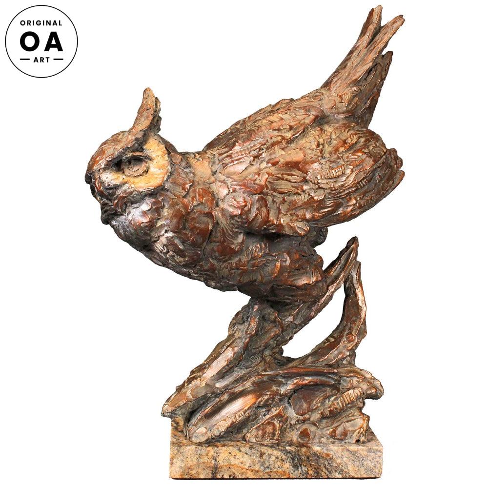 Arrival of Dusk—Great Horned Owl Original Bronze Sculpture - Wild Wings