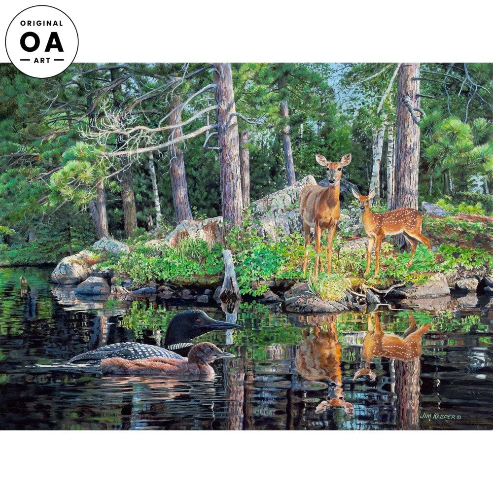 Neighbors—Deer & Loons Original Acrylic Painting - Wild Wings
