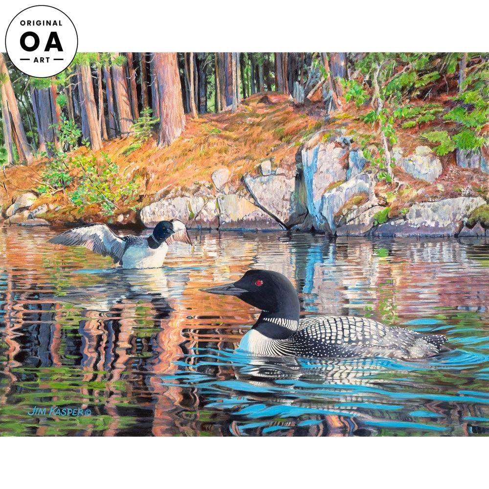 Quiet Day Reflections—Loons Original Acrylic Painting - Wild Wings