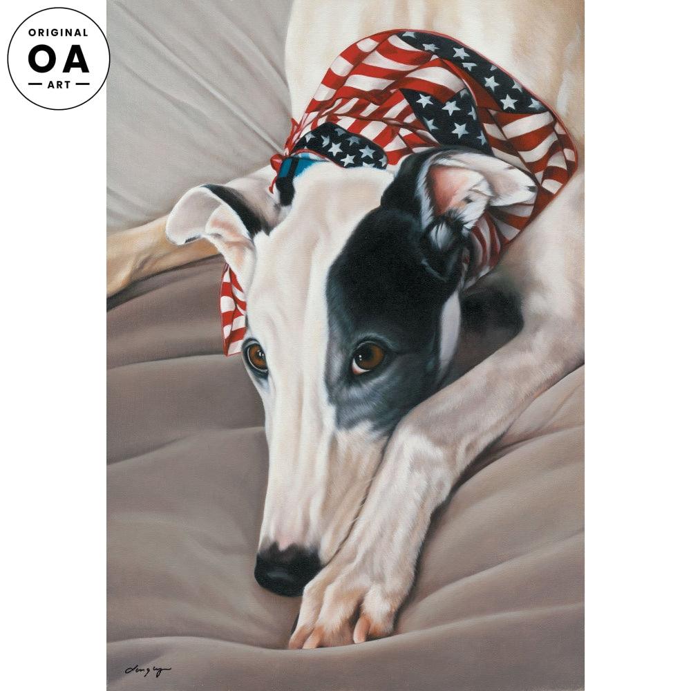 Red, White and Grey—Greyhound Original Oil Painting - Wild Wings