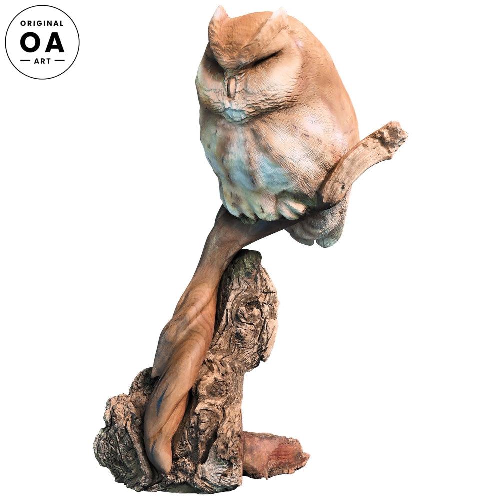 Cheshire Screech Owl Original Wood Carving - Wild Wings