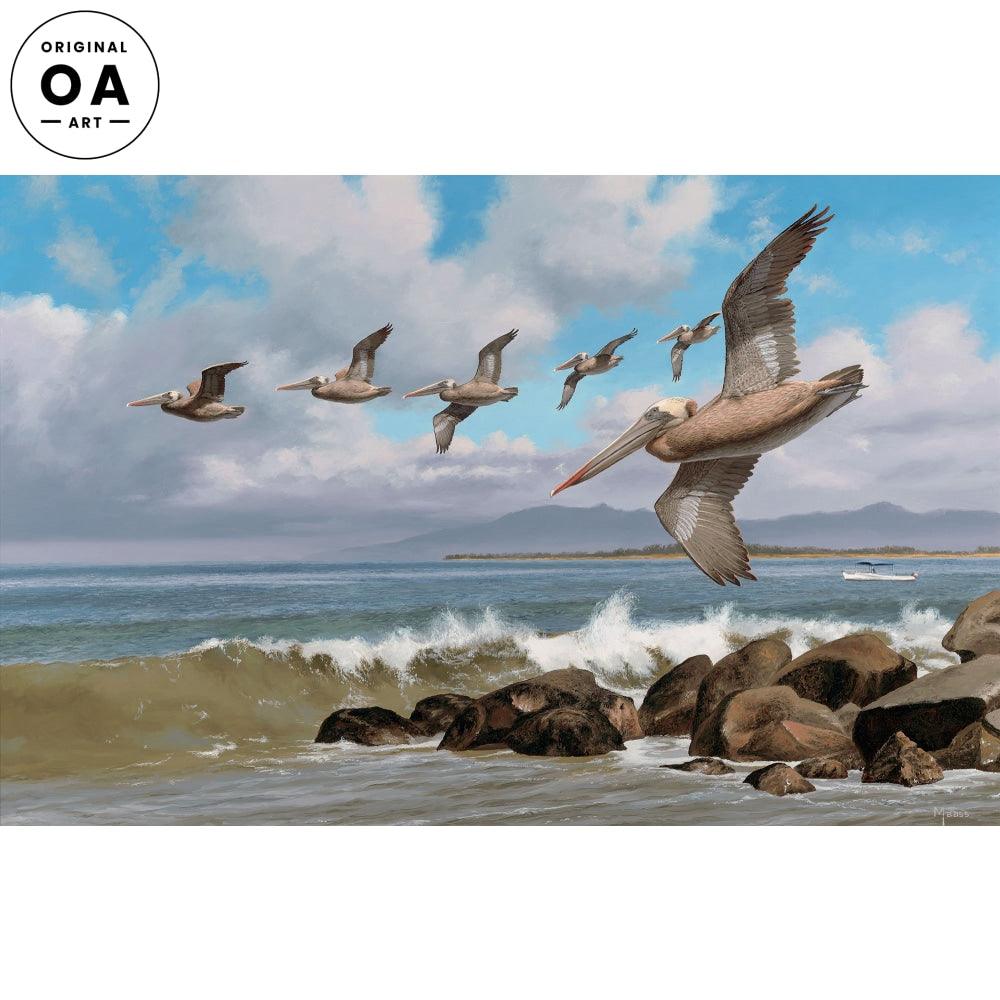 Working the Surf—Brown Pelicans Original Oil Painting - Wild Wings