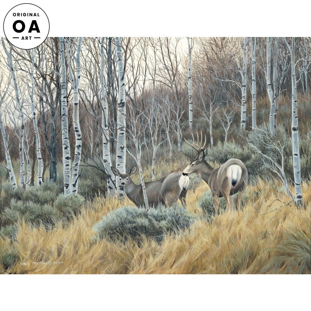November Aspens—Mule Deer Original Acrylic Painting - Wild Wings
