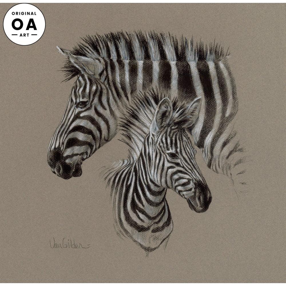 Zebra Pair Charcoal Original Charcoal Drawing - Wild Wings