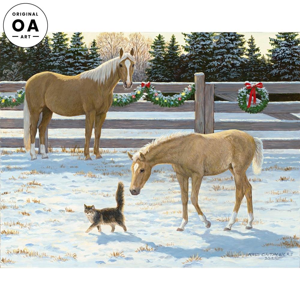 Just Passing Through—Horses & Cat Original Acrylic Painting - Wild Wings