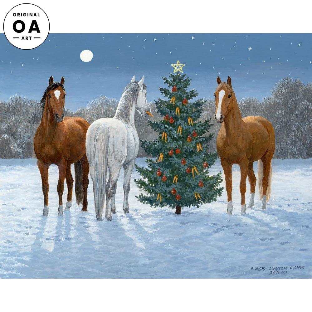Moonlight Mischief I—Horses at Christmas Original Acrylic Painting - Wild Wings
