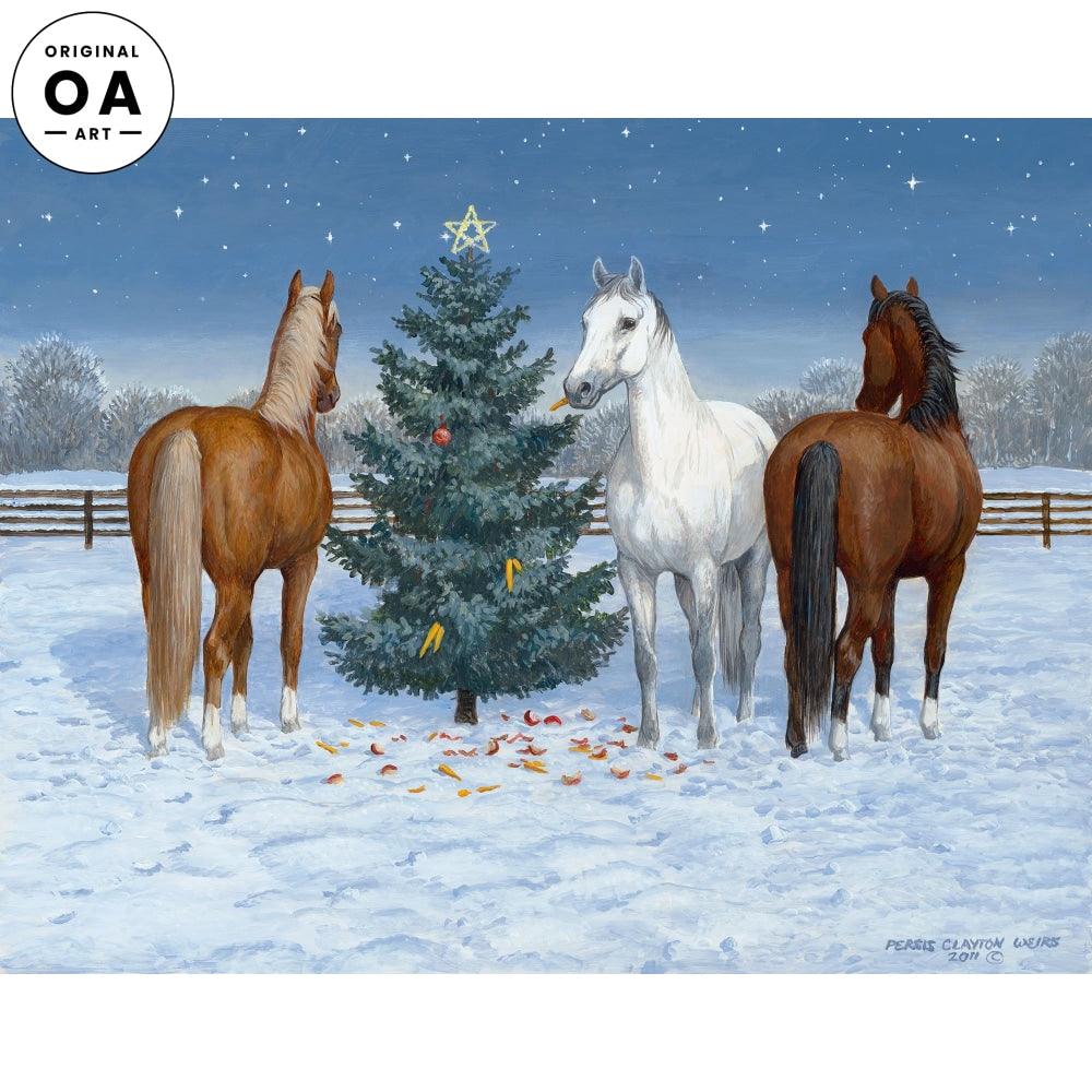 Moonlight Mischief II—Horses at Christmas Original Acrylic Painting - Wild Wings