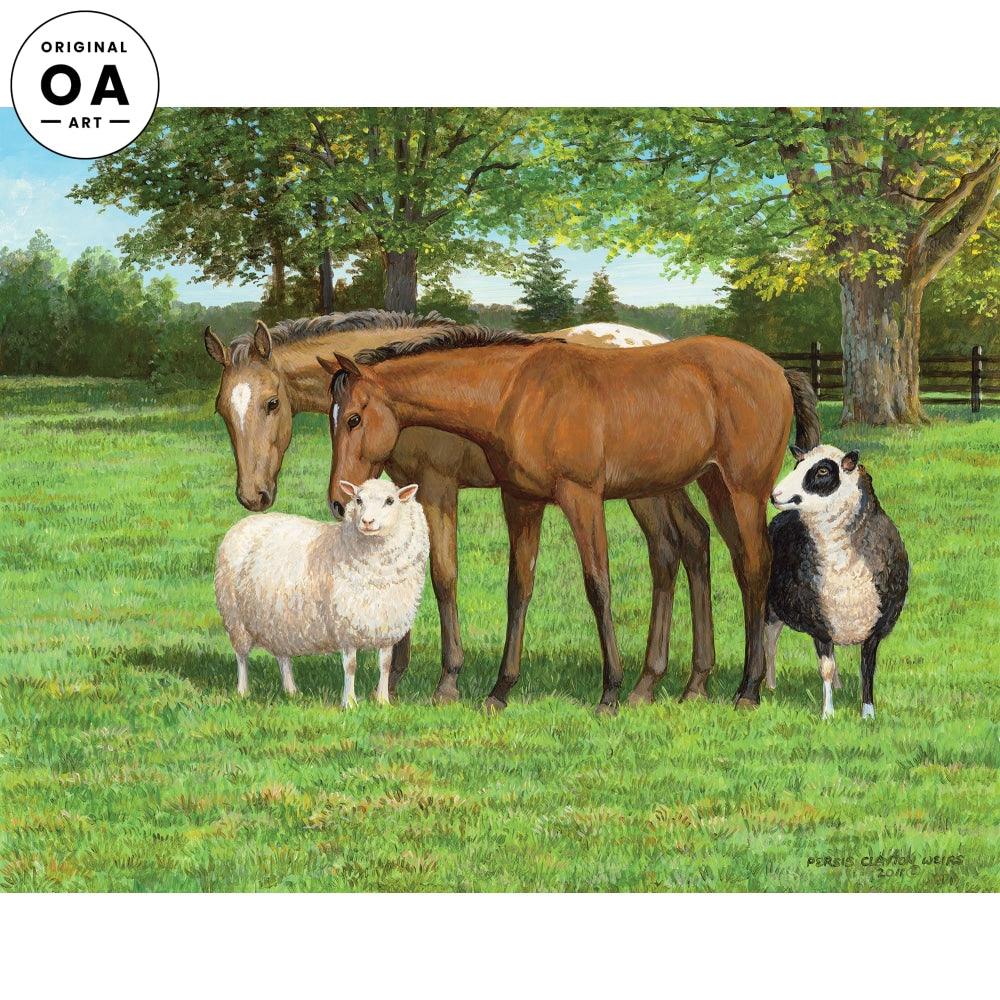 Pasture Pals—Horses & Sheep Original Acrylic Painting - Wild Wings