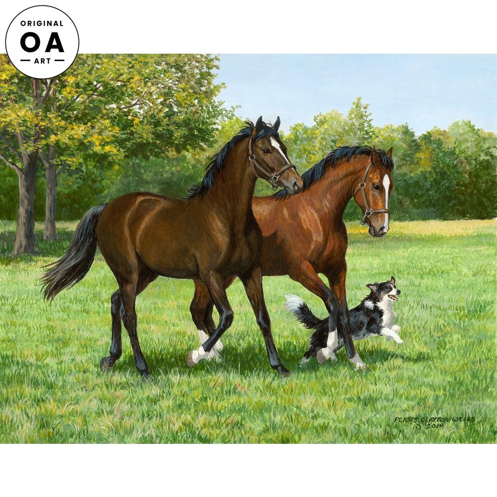 Play Mates—Horses & Dog Original Acrylic Painting - Wild Wings