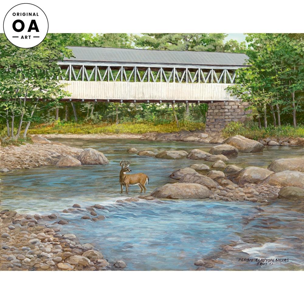Shallow Crossing—Covered Bridge Original Acrylic Painting - Wild Wings
