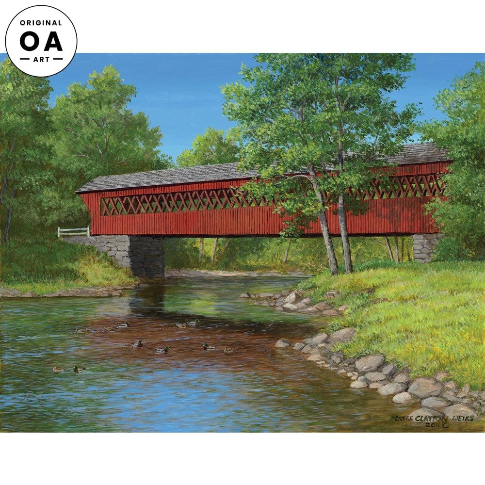Summer Stream—Covered Bridge Art Original Acrylic Painting - Wild Wings