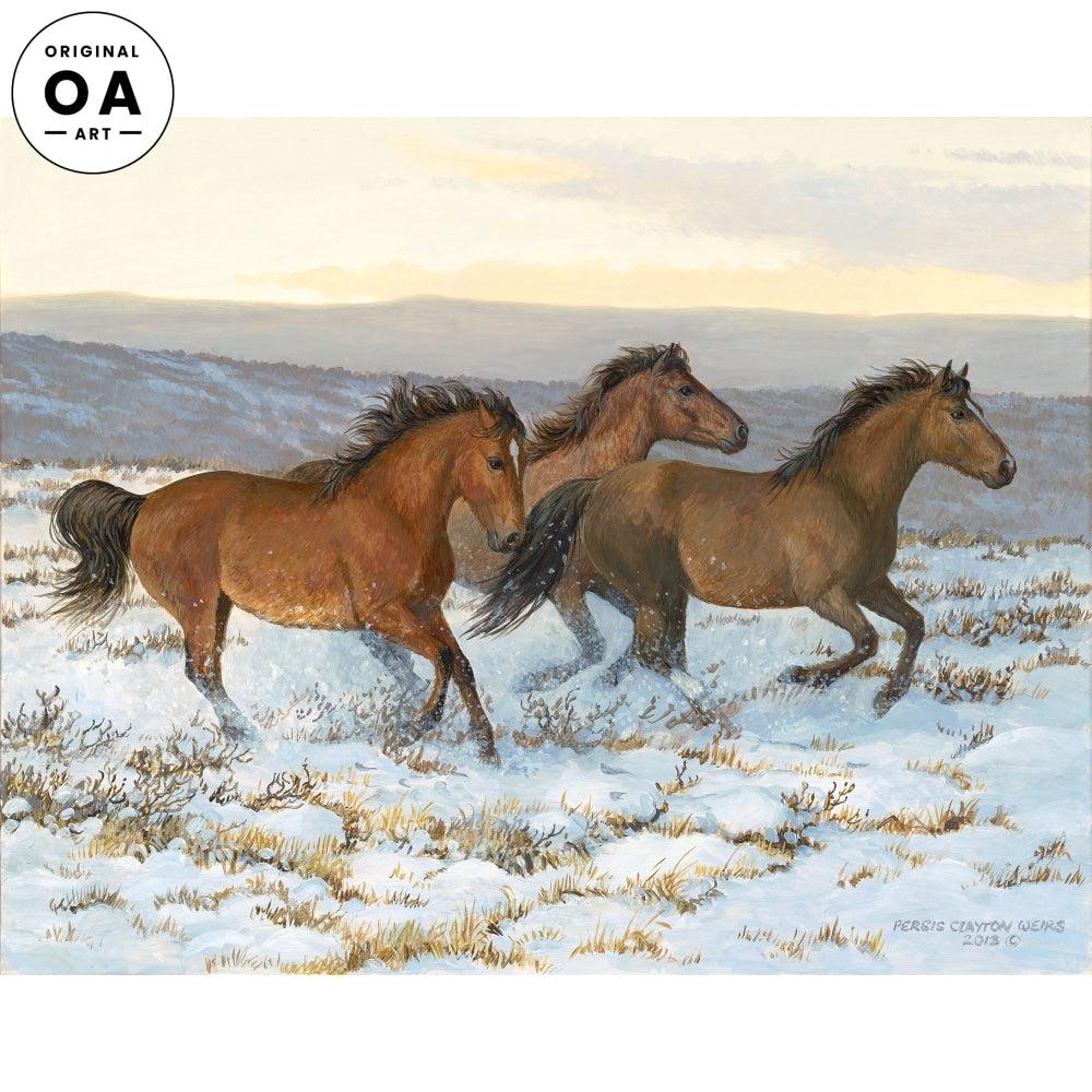 Winter Warm Up—Horses Original Acrylic Painting - Wild Wings