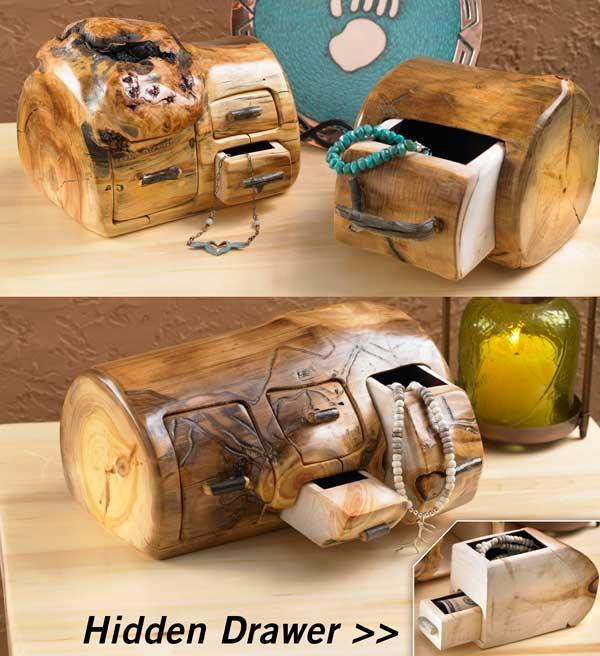 Hidden Drawer Log Jewelry Box Collection - Wild Wings