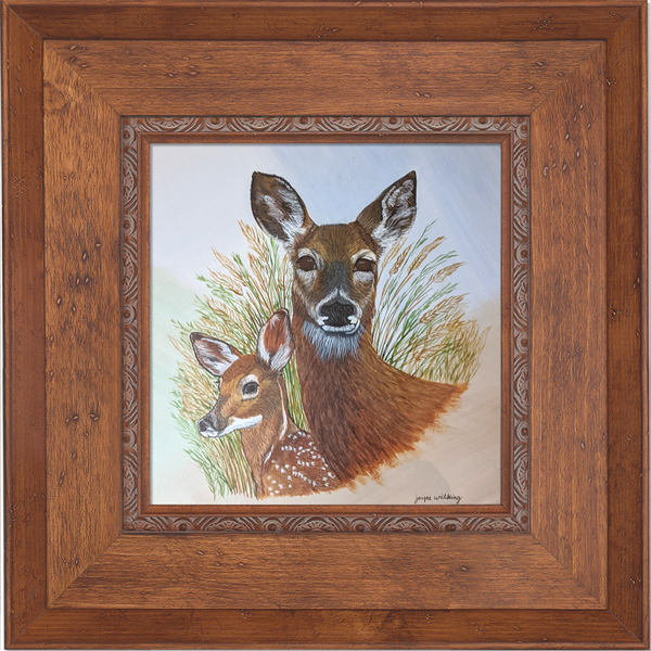 *Original* Deer Doe & Fawn in Faded Circle by Joyce Wilking 11